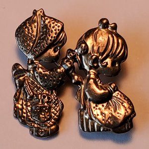 Vintage 925 Precious Moments Girls Braiding Hair Brooch